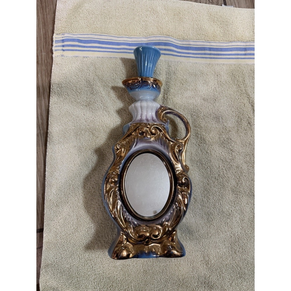 Vintage 1975 Jim Beam Blue Gold Whiskey Decanter with Mirror Barware Empty